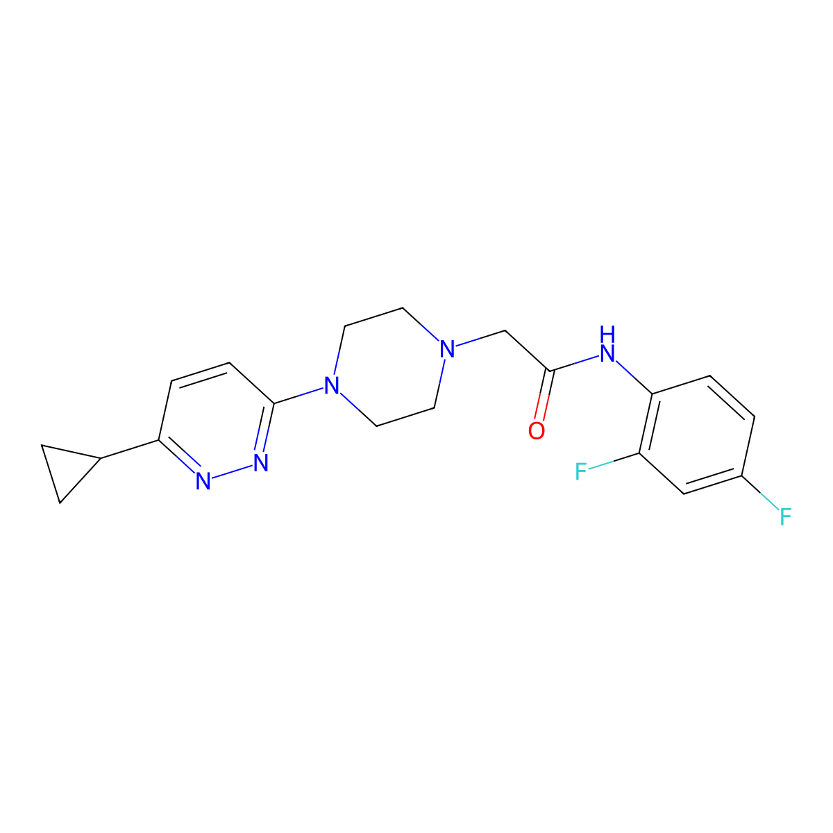 2-[4-(6-cyclopropylpyridazin-3-yl)piperazin-1-yl]-N-(2,4-difluorophenyl)acetamide molecular structure, CAS 2034362-28-0