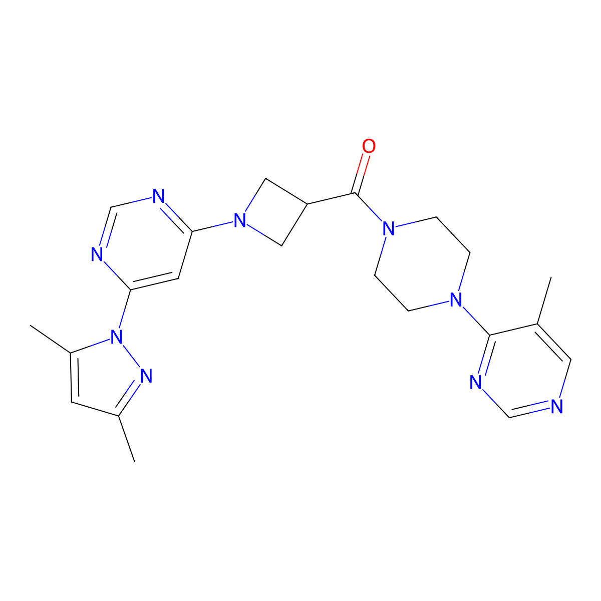 4-(3,5-dimethyl-1H-pyrazol-1-yl)-6-{3-[4-(5-methylpyrimidin-4-yl)piperazine-1-carbonyl]azetidin-1-yl}pyrimidine molecular structure, CAS 2034362-30-4