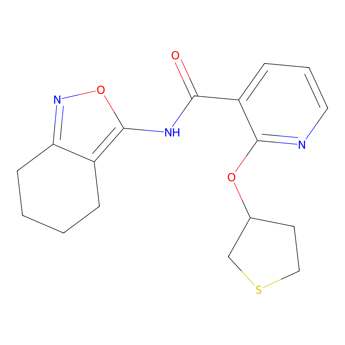N-(4,5,6,7-tetrahydrobenzo[c]isoxazol-3-yl)-2-((tetrahydrothiophen-3-yl)oxy)nicotinamide molecular structure, CAS 2034362-41-7