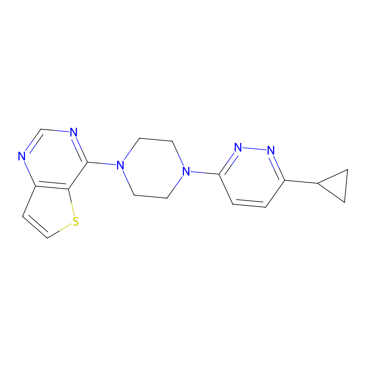 4-(4-(6-Cyclopropylpyridazin-3-yl)piperazin-1-yl)thieno[3,2-d]pyrimidine molecular structure, CAS 2034362-45-1