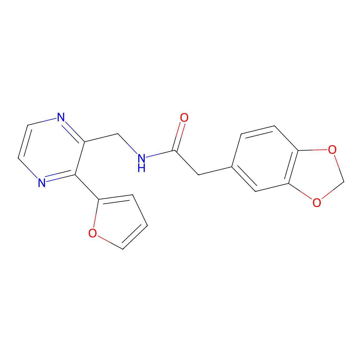 2-(benzo[d][1,3]dioxol-5-yl)-N-((3-(furan-2-yl)pyrazin-2-yl)methyl)acetamide molecular structure, CAS 2034362-49-5