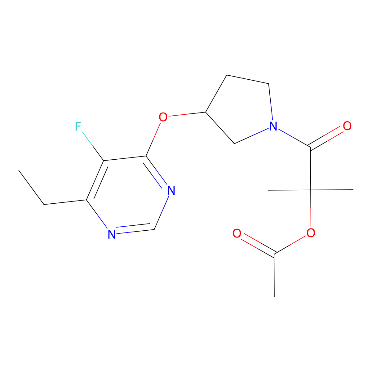 1-(3-((6-Ethyl-5-fluoropyrimidin-4-yl)oxy)pyrrolidin-1-yl)-2-methyl-1-oxopropan-2-yl acetate molecular structure, CAS 2034362-54-2