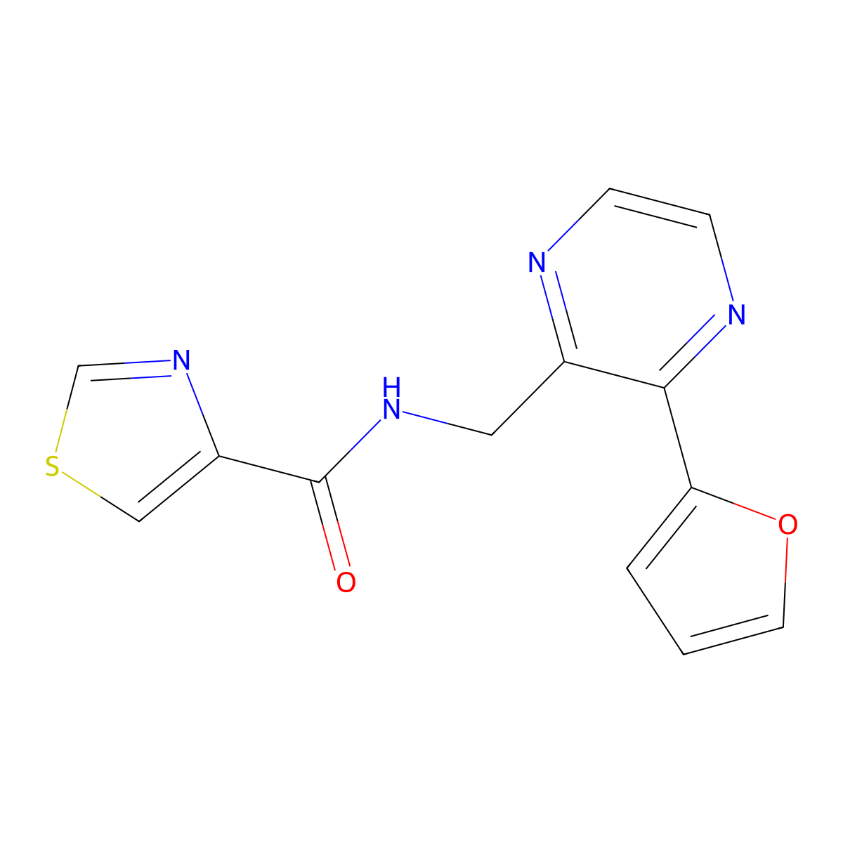 N-((3-(furan-2-yl)pyrazin-2-yl)methyl)thiazole-4-carboxamide molecular structure, CAS 2034362-61-1