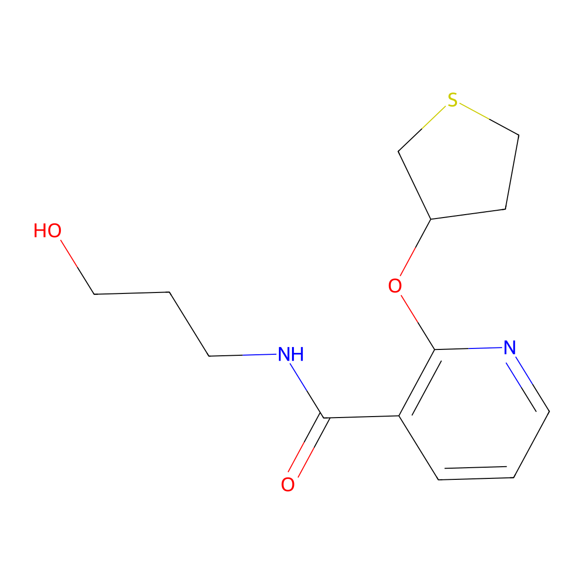 N-(3-hydroxypropyl)-2-((tetrahydrothiophen-3-yl)oxy)nicotinamide molecular structure, CAS 2034362-66-6