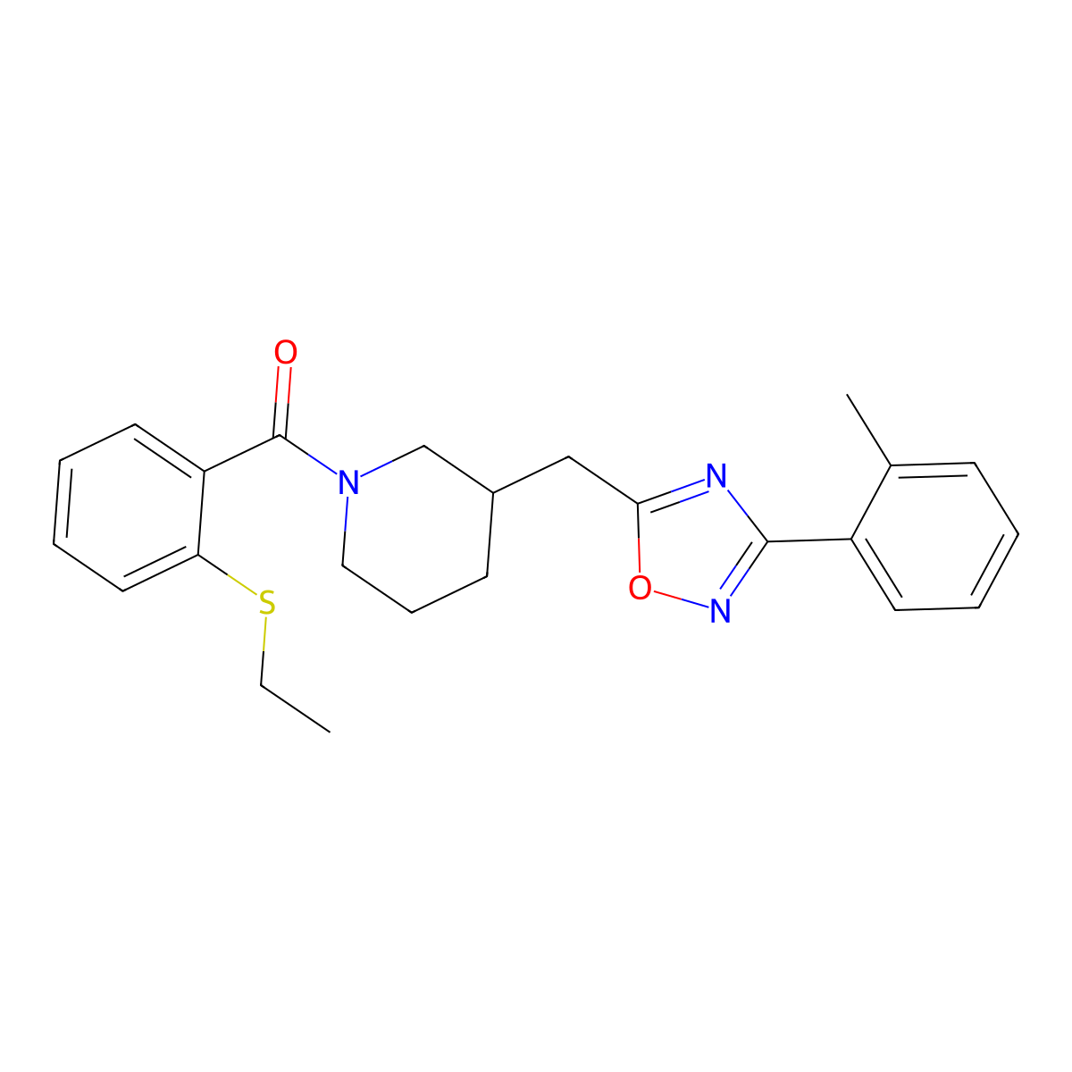 (2-(Ethylthio)phenyl)(3-((3-(o-tolyl)-1,2,4-oxadiazol-5-yl)methyl)piperidin-1-yl)methanone molecular structure, CAS 2034362-67-7