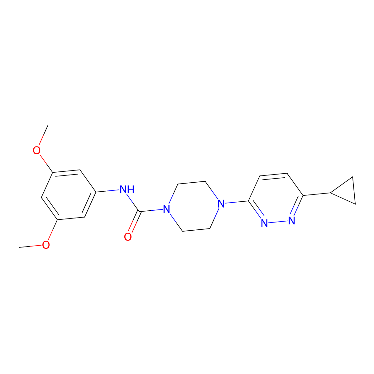 4-(6-cyclopropylpyridazin-3-yl)-N-(3,5-dimethoxyphenyl)piperazine-1-carboxamide molecular structure, CAS 2034362-68-8