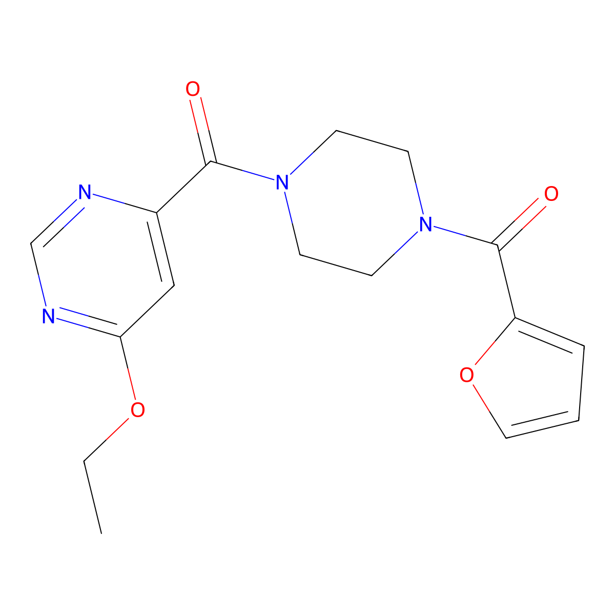 (6-Ethoxypyrimidin-4-yl)(4-(furan-2-carbonyl)piperazin-1-yl)methanone molecular structure, CAS 2034362-72-4