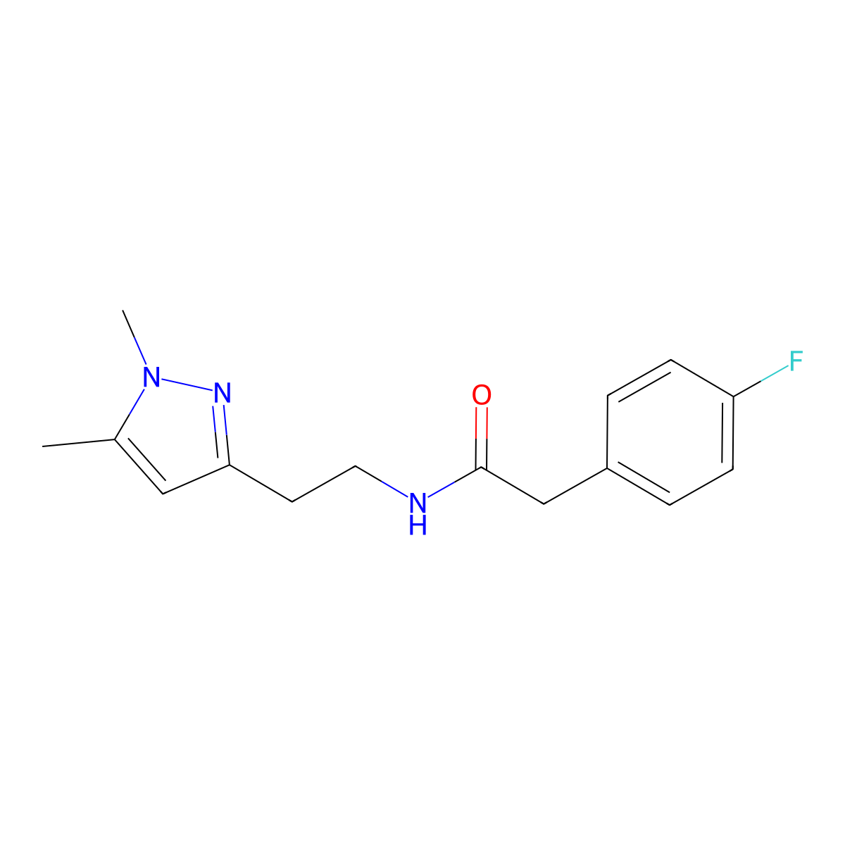 N-(2-(1,5-dimethyl-1H-pyrazol-3-yl)ethyl)-2-(4-fluorophenyl)acetamide molecular structure, CAS 2034362-76-8