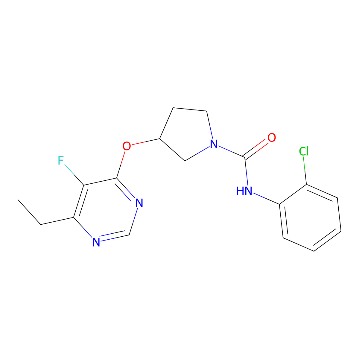 N-(2-chlorophenyl)-3-((6-ethyl-5-fluoropyrimidin-4-yl)oxy)pyrrolidine-1-carboxamide molecular structure, CAS 2034362-79-1