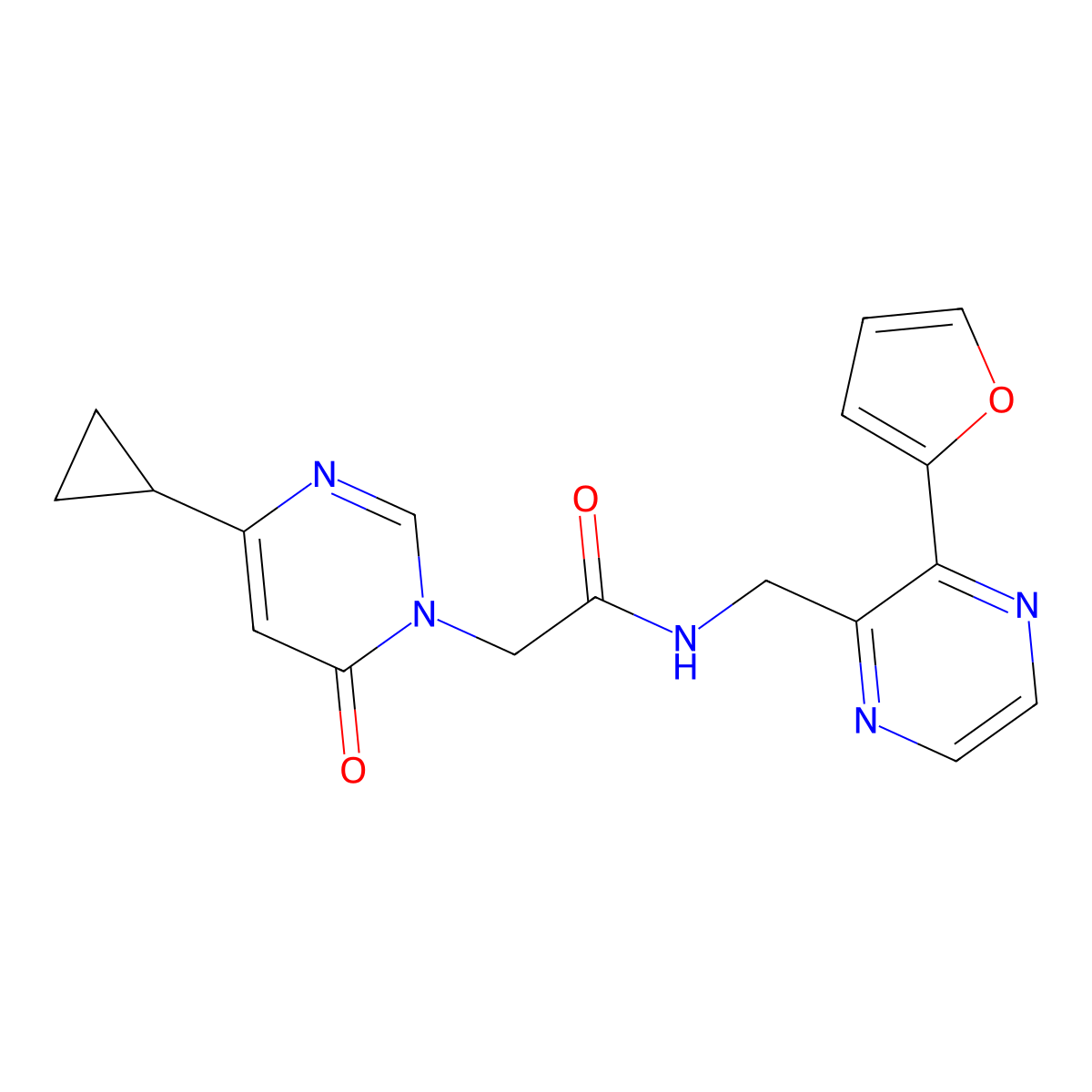 2-(4-cyclopropyl-6-oxopyrimidin-1(6H)-yl)-N-((3-(furan-2-yl)pyrazin-2-yl)methyl)acetamide molecular structure, CAS 2034362-81-5