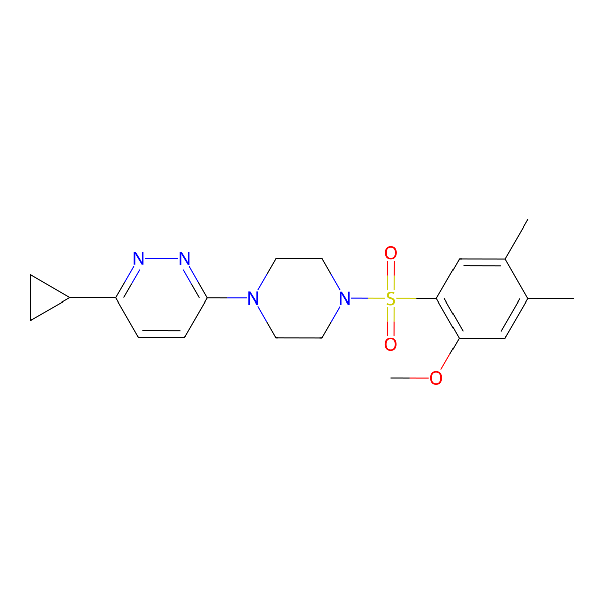 3-Cyclopropyl-6-(4-((2-methoxy-4,5-dimethylphenyl)sulfonyl)piperazin-1-yl)pyridazine molecular structure, CAS 2034362-82-6