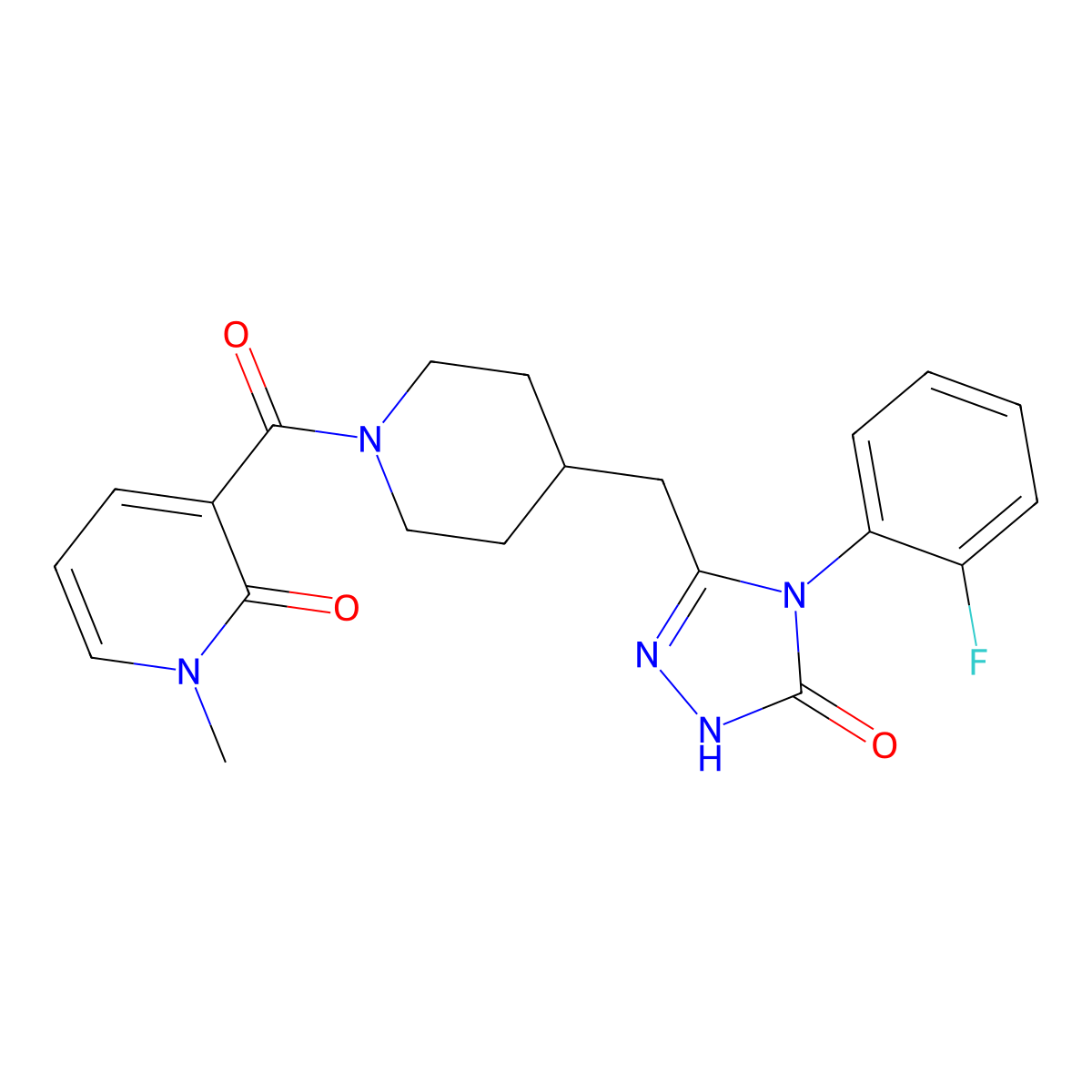 3-(4-((4-(2-fluorophenyl)-5-oxo-4,5-dihydro-1H-1,2,4-triazol-3-yl)methyl)piperidine-1-carbonyl)-1-methylpyridin-2(1H)-one molecular structure, CAS 2034362-85-9