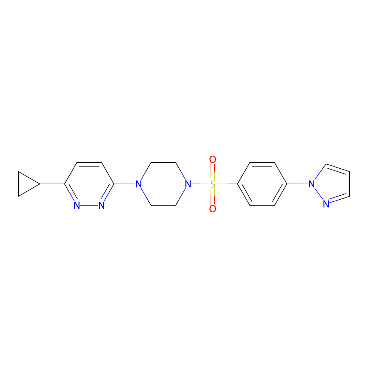 3-(4-((4-(1H-pyrazol-1-yl)phenyl)sulfonyl)piperazin-1-yl)-6-cyclopropylpyridazine molecular structure, CAS 2034362-89-3