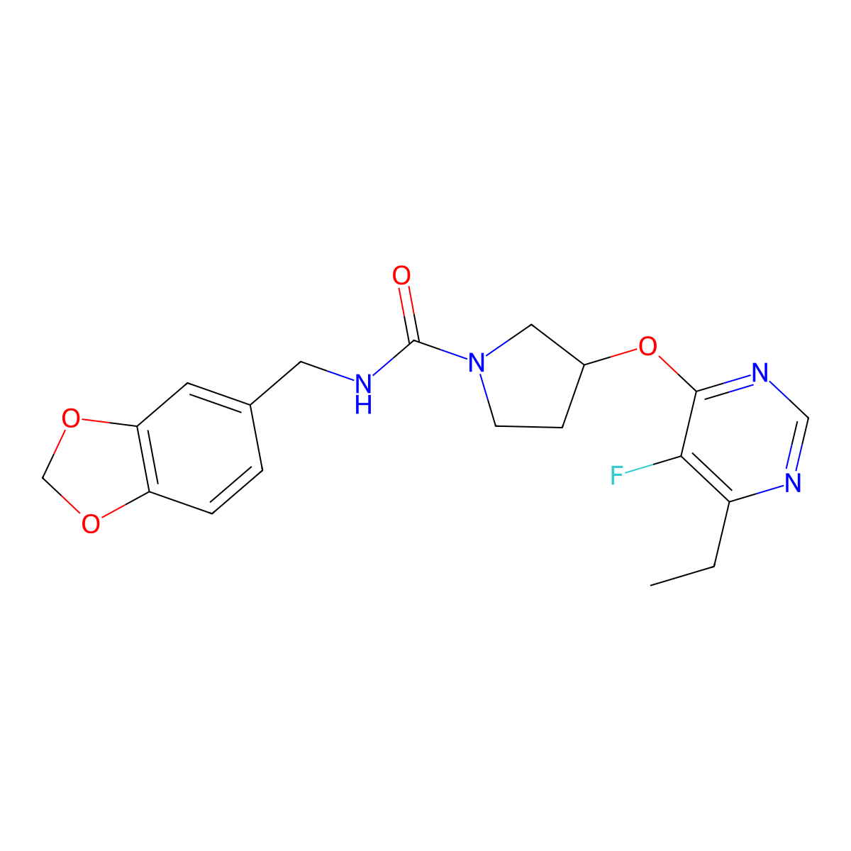 N-(benzo[d][1,3]dioxol-5-ylmethyl)-3-((6-ethyl-5-fluoropyrimidin-4-yl)oxy)pyrrolidine-1-carboxamide molecular structure, CAS 2034362-92-8