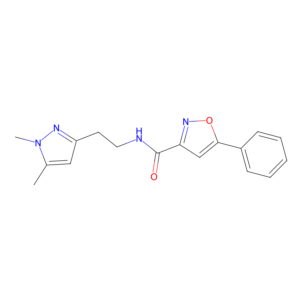 N-(2-(1,5-dimethyl-1H-pyrazol-3-yl)ethyl)-5-phenylisoxazole-3-carboxamide molecular structure, CAS 2034362-95-1