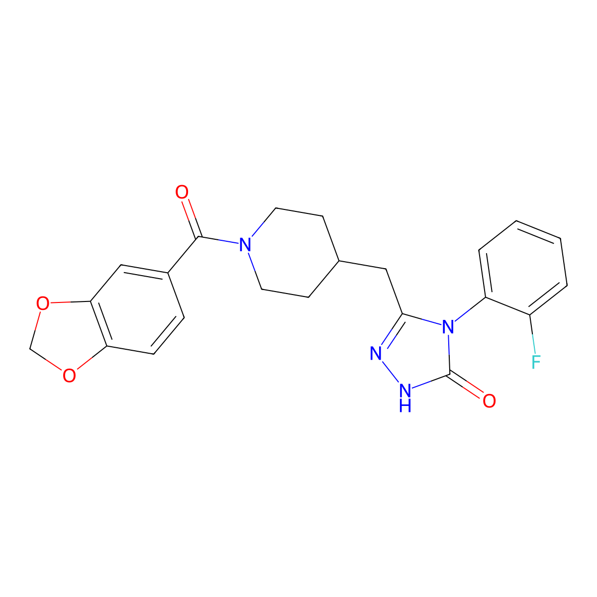 3-((1-(benzo[d][1,3]dioxole-5-carbonyl)piperidin-4-yl)methyl)-4-(2-fluorophenyl)-1H-1,2,4-triazol-5(4H)-one molecular structure, CAS 2034363-00-1