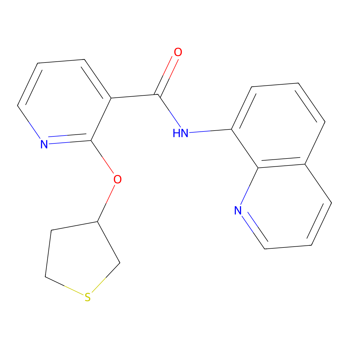 N-(quinolin-8-yl)-2-((tetrahydrothiophen-3-yl)oxy)nicotinamide molecular structure, CAS 2034363-05-6