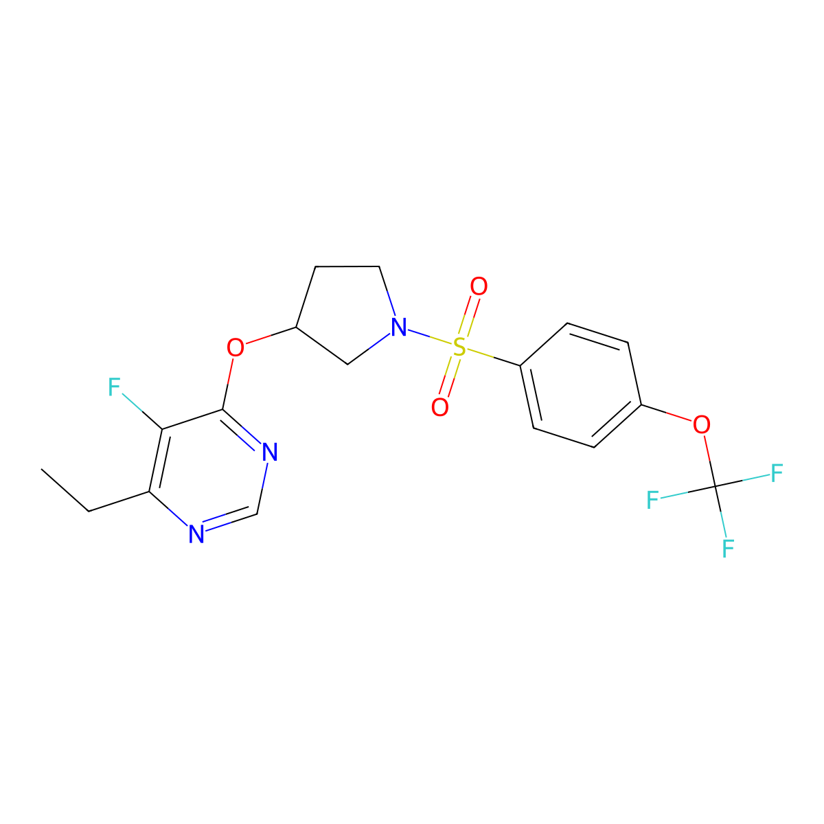 4-Ethyl-5-fluoro-6-((1-((4-(trifluoromethoxy)phenyl)sulfonyl)pyrrolidin-3-yl)oxy)pyrimidine molecular structure, CAS 2034363-12-5