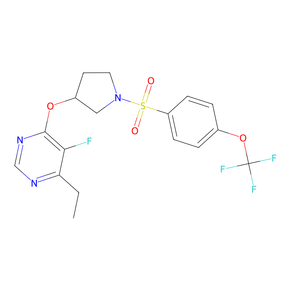 4-Ethyl-5-fluoro-6-((1-((4-(trifluoromethoxy)phenyl)sulfonyl)pyrrolidin-3-yl)oxy)pyrimidine molecular structure, CAS 2034363-12-5