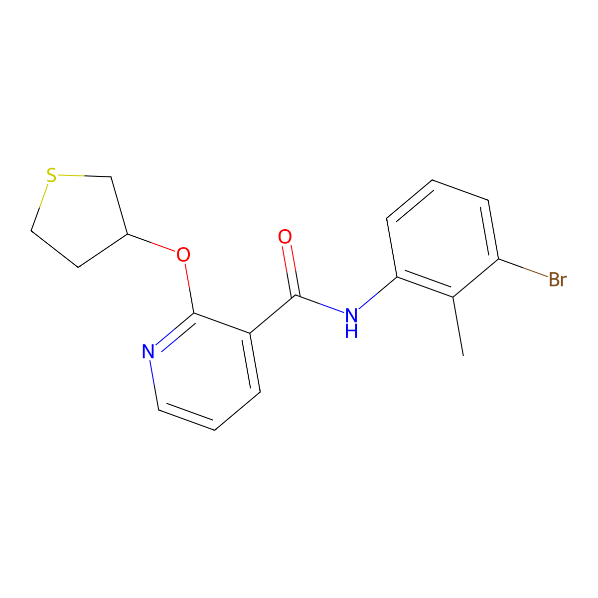 N-(3-bromo-2-methylphenyl)-2-((tetrahydrothiophen-3-yl)oxy)nicotinamide molecular structure, CAS 2034363-13-6