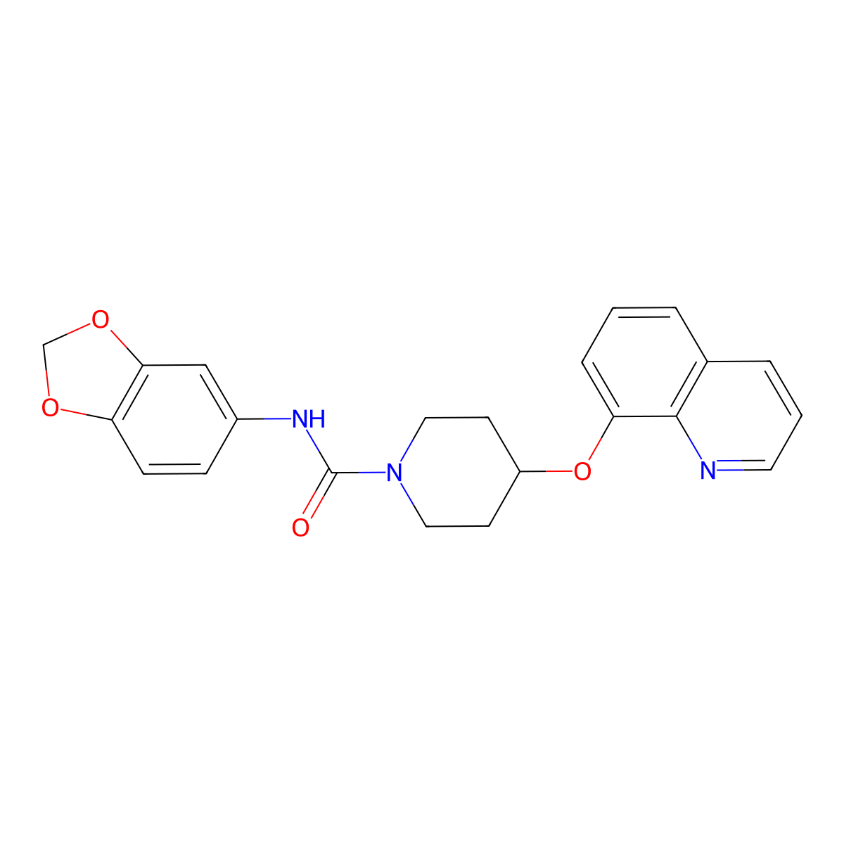 N-(benzo[d][1,3]dioxol-5-yl)-4-(quinolin-8-yloxy)piperidine-1-carboxamide molecular structure, CAS 2034363-14-7