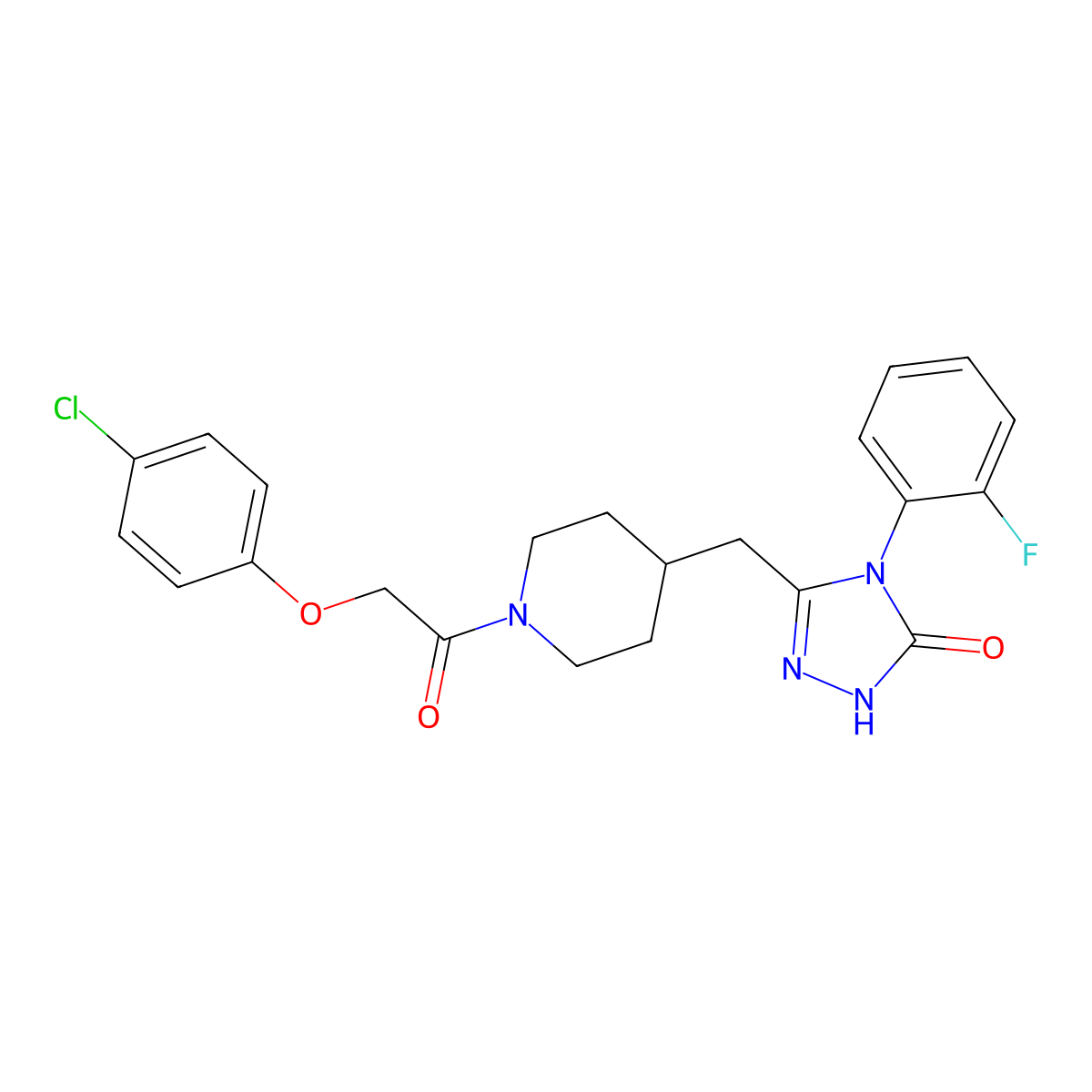 3-((1-(2-(4-chlorophenoxy)acetyl)piperidin-4-yl)methyl)-4-(2-fluorophenyl)-1H-1,2,4-triazol-5(4H)-one molecular structure, CAS 2034363-17-0