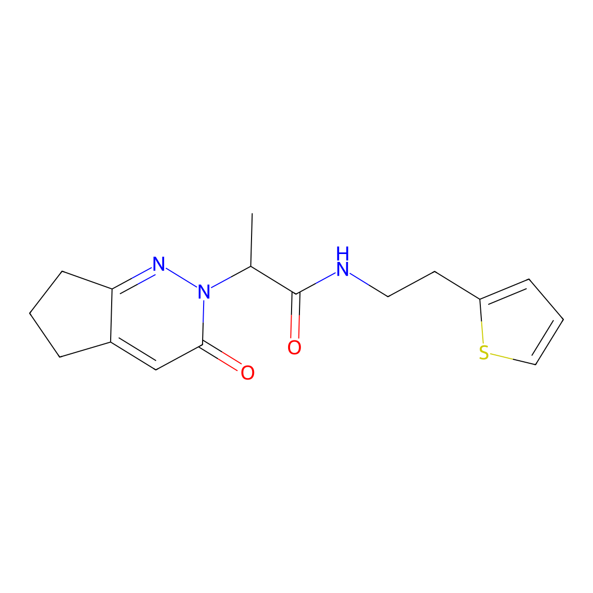 2-(3-oxo-3,5,6,7-tetrahydro-2H-cyclopenta[c]pyridazin-2-yl)-N-(2-(thiophen-2-yl)ethyl)propanamide molecular structure, CAS 2034363-22-7