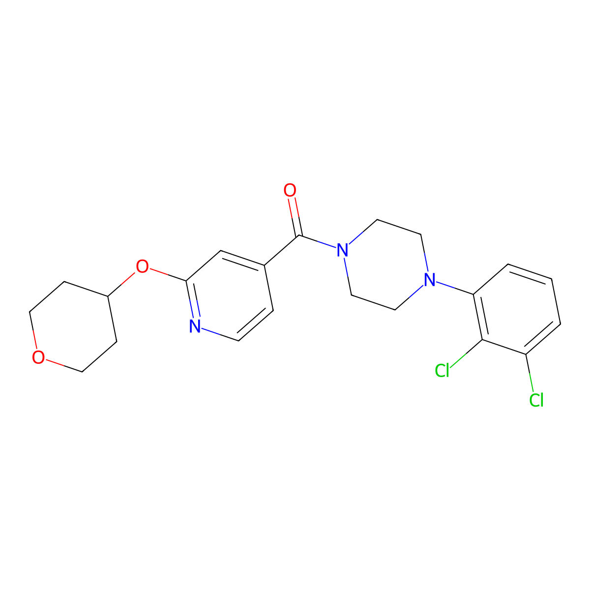 (4-(2,3-dichlorophenyl)piperazin-1-yl)(2-((tetrahydro-2H-pyran-4-yl)oxy)pyridin-4-yl)methanone molecular structure, CAS 2034363-23-8