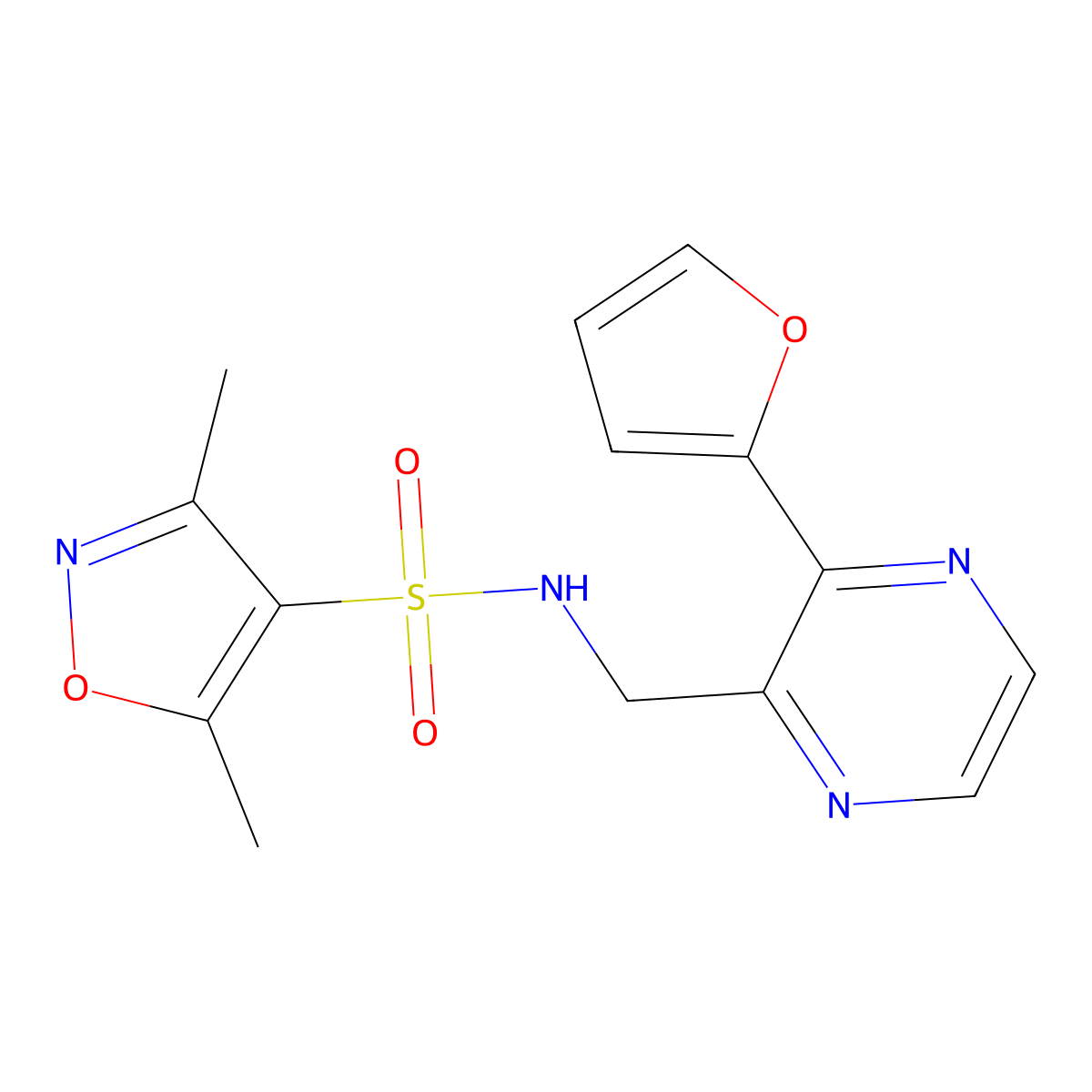 N-((3-(furan-2-yl)pyrazin-2-yl)methyl)-3,5-dimethylisoxazole-4-sulfonamide molecular structure, CAS 2034363-24-9