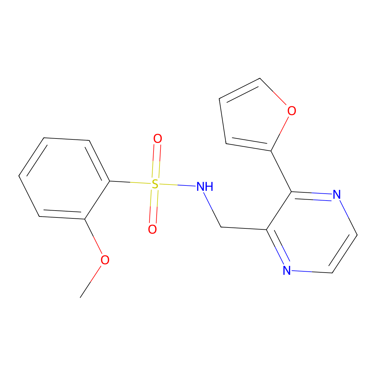 N-((3-(furan-2-yl)pyrazin-2-yl)methyl)-2-methoxybenzenesulfonamide molecular structure, CAS 2034363-28-3