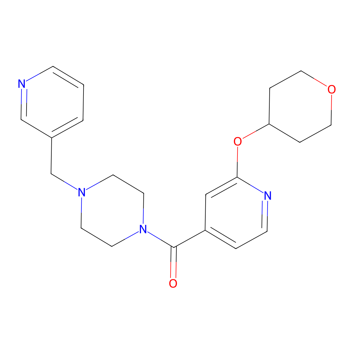 (4-(pyridin-3-ylmethyl)piperazin-1-yl)(2-((tetrahydro-2H-pyran-4-yl)oxy)pyridin-4-yl)methanone molecular structure, CAS 2034363-32-9