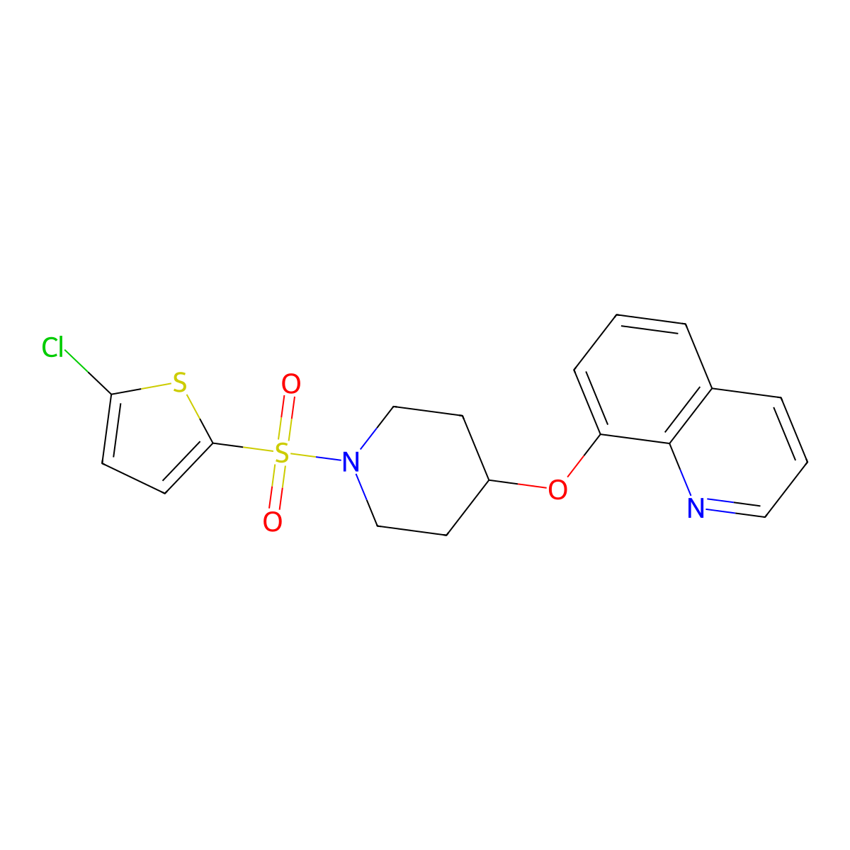 8-({1-[(5-Chlorothiophen-2-yl)sulfonyl]piperidin-4-yl}oxy)quinoline molecular structure, CAS 2034363-33-0