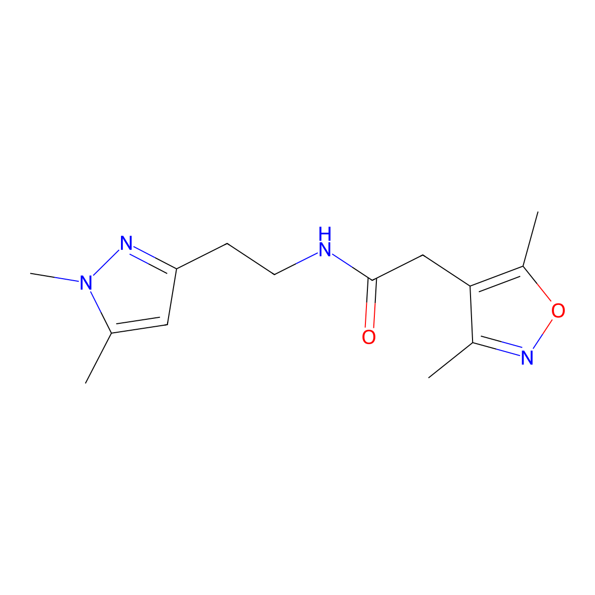 N-(2-(1,5-dimethyl-1H-pyrazol-3-yl)ethyl)-2-(3,5-dimethylisoxazol-4-yl)acetamide molecular structure, CAS 2034363-35-2