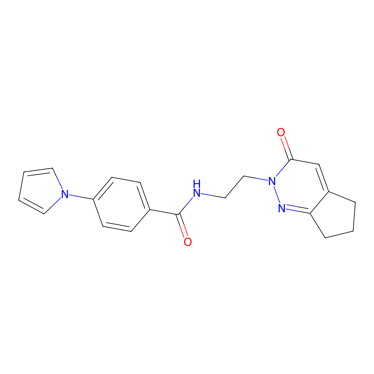 N-(2-(3-oxo-3,5,6,7-tetrahydro-2H-cyclopenta[c]pyridazin-2-yl)ethyl)-4-(1H-pyrrol-1-yl)benzamide molecular structure, CAS 2034363-42-1
