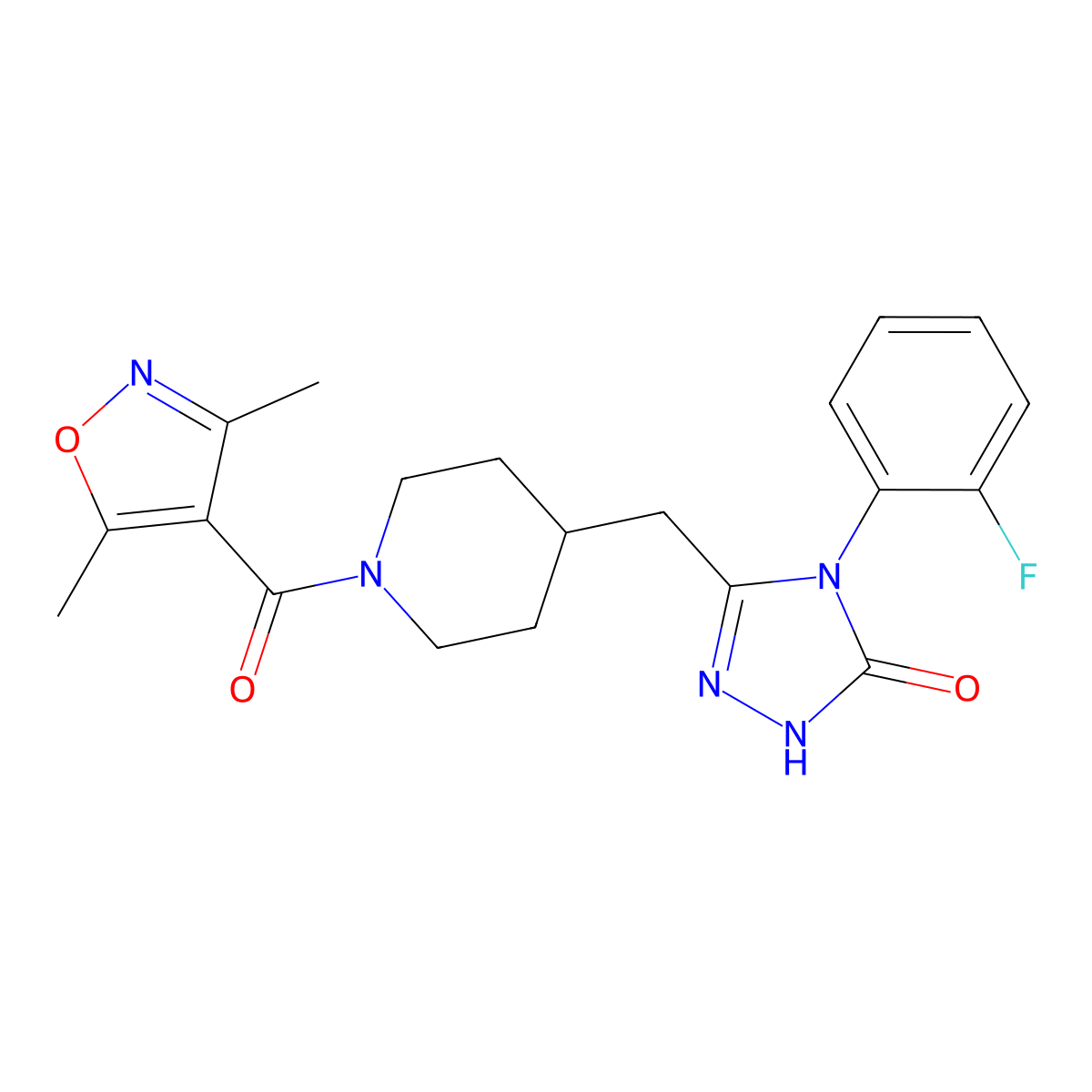 3-((1-(3,5-dimethylisoxazole-4-carbonyl)piperidin-4-yl)methyl)-4-(2-fluorophenyl)-1H-1,2,4-triazol-5(4H)-one molecular structure, CAS 2034363-46-5