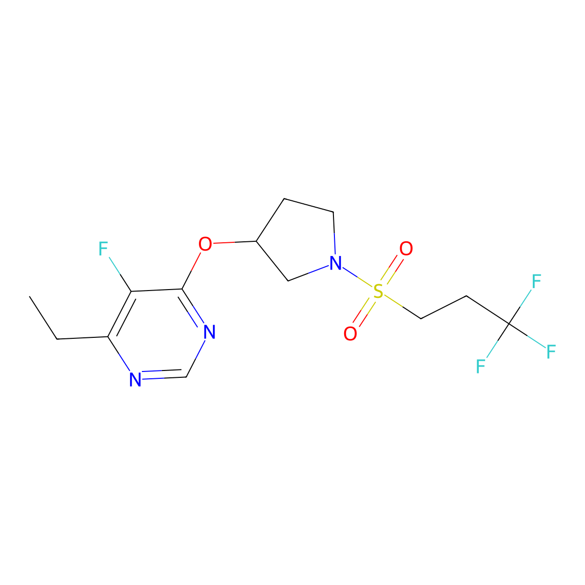 4-Ethyl-5-fluoro-6-((1-((3,3,3-trifluoropropyl)sulfonyl)pyrrolidin-3-yl)oxy)pyrimidine molecular structure, CAS 2034363-47-6
