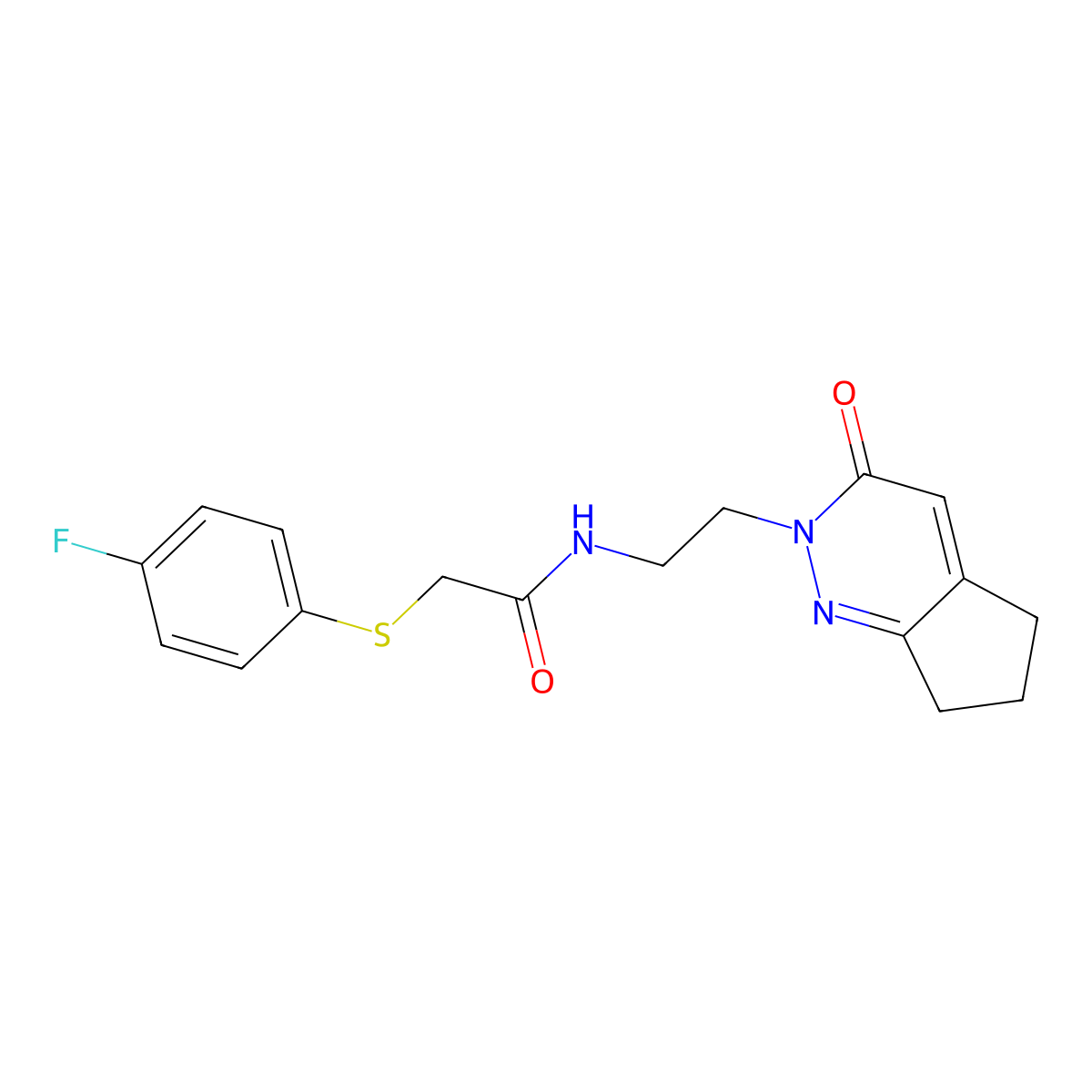 2-((4-fluorophenyl)thio)-N-(2-(3-oxo-3,5,6,7-tetrahydro-2H-cyclopenta[c]pyridazin-2-yl)ethyl)acetamide molecular structure, CAS 2034363-50-1
