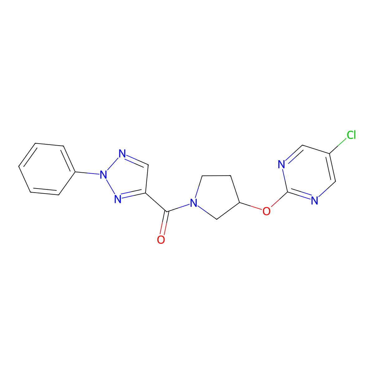 (3-((5-chloropyrimidin-2-yl)oxy)pyrrolidin-1-yl)(2-phenyl-2H-1,2,3-triazol-4-yl)methanone molecular structure, CAS 2034363-56-7