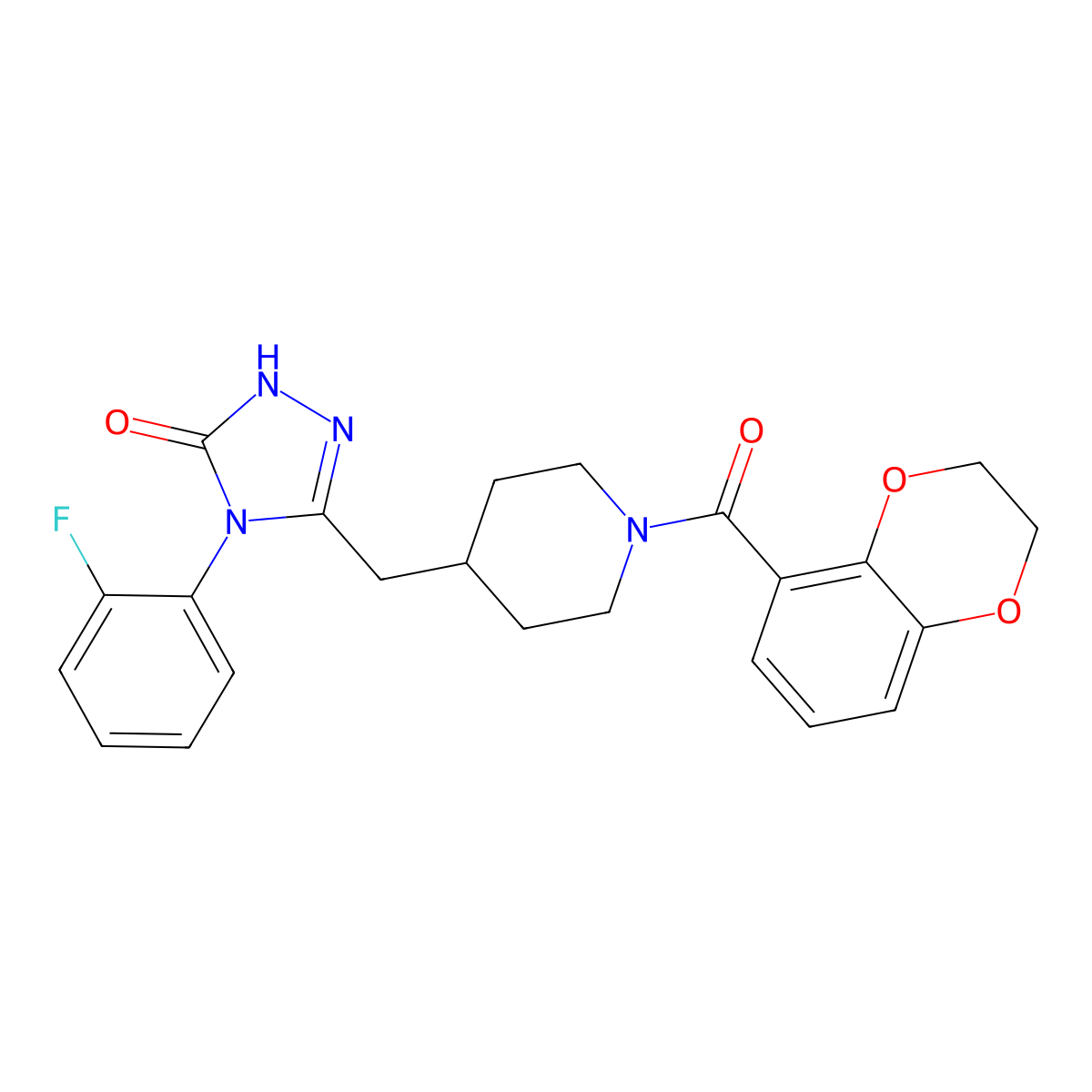 3-((1-(2,3-dihydrobenzo[b][1,4]dioxine-5-carbonyl)piperidin-4-yl)methyl)-4-(2-fluorophenyl)-1H-1,2,4-triazol-5(4H)-one molecular structure, CAS 2034363-58-9