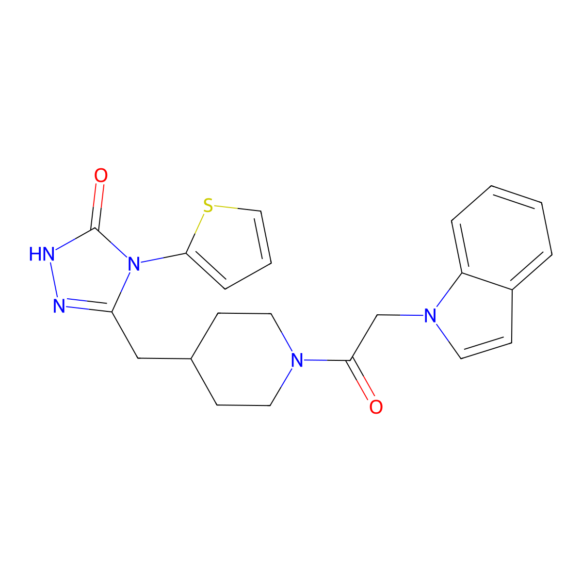 3-((1-(2-(1H-indol-1-yl)acetyl)piperidin-4-yl)methyl)-4-(thiophen-2-yl)-1H-1,2,4-triazol-5(4H)-one molecular structure, CAS 2034363-62-5