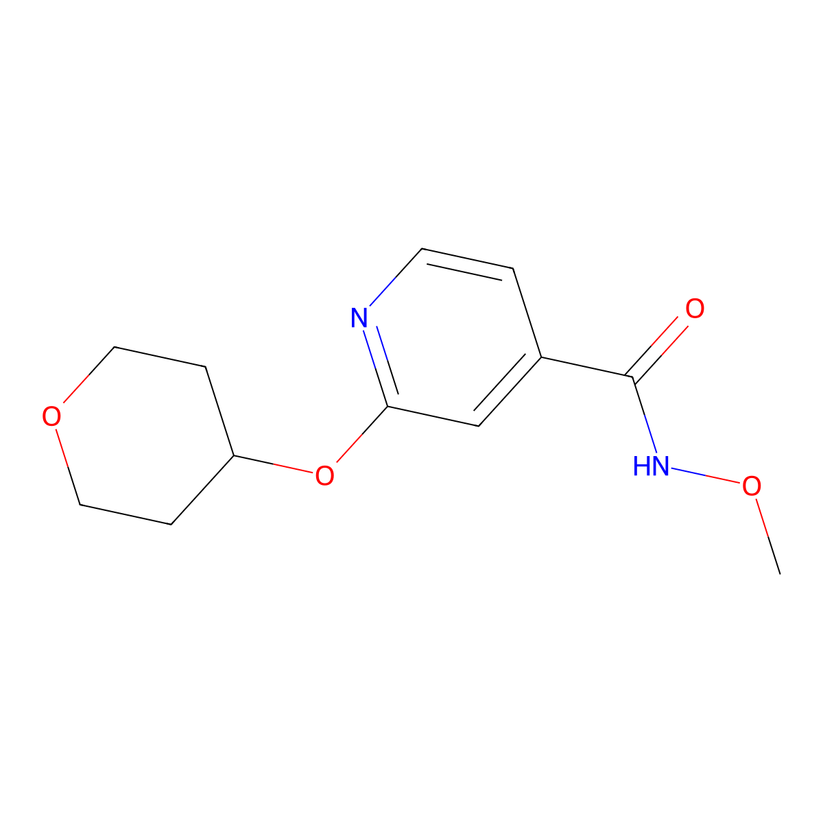 N-methoxy-2-((tetrahydro-2H-pyran-4-yl)oxy)isonicotinamide molecular structure, CAS 2034363-64-7