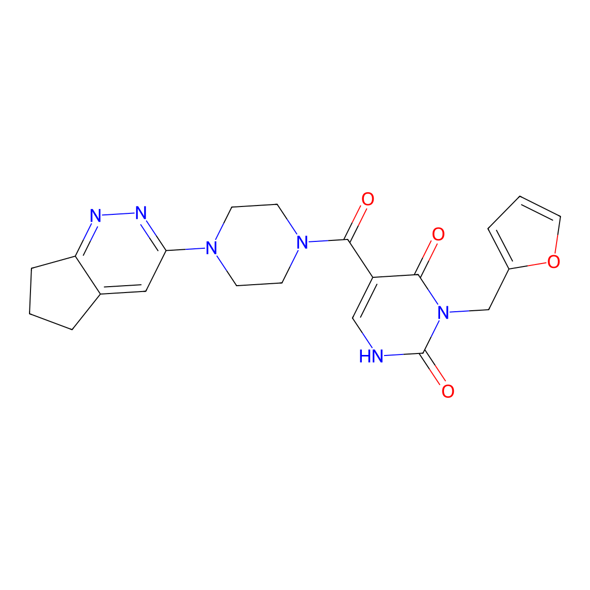 5-(4-(6,7-dihydro-5H-cyclopenta[c]pyridazin-3-yl)piperazine-1-carbonyl)-3-(furan-2-ylmethyl)pyrimidine-2,4(1H,3H)-dione molecular structure, CAS 2034363-71-6