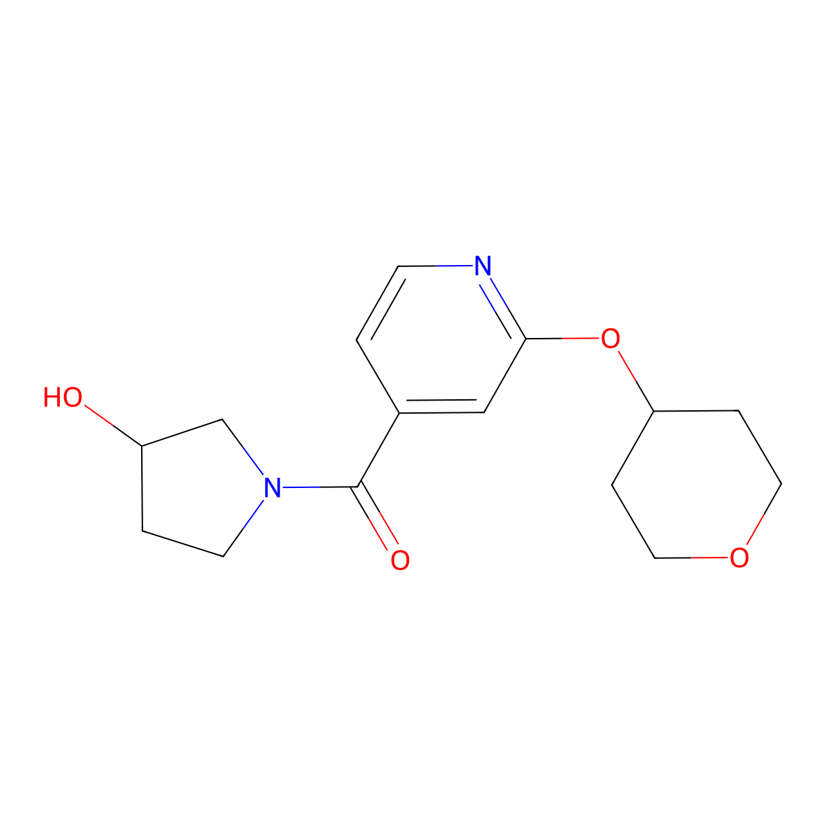 (3-hydroxypyrrolidin-1-yl)(2-((tetrahydro-2H-pyran-4-yl)oxy)pyridin-4-yl)methanone molecular structure, CAS 2034363-72-7