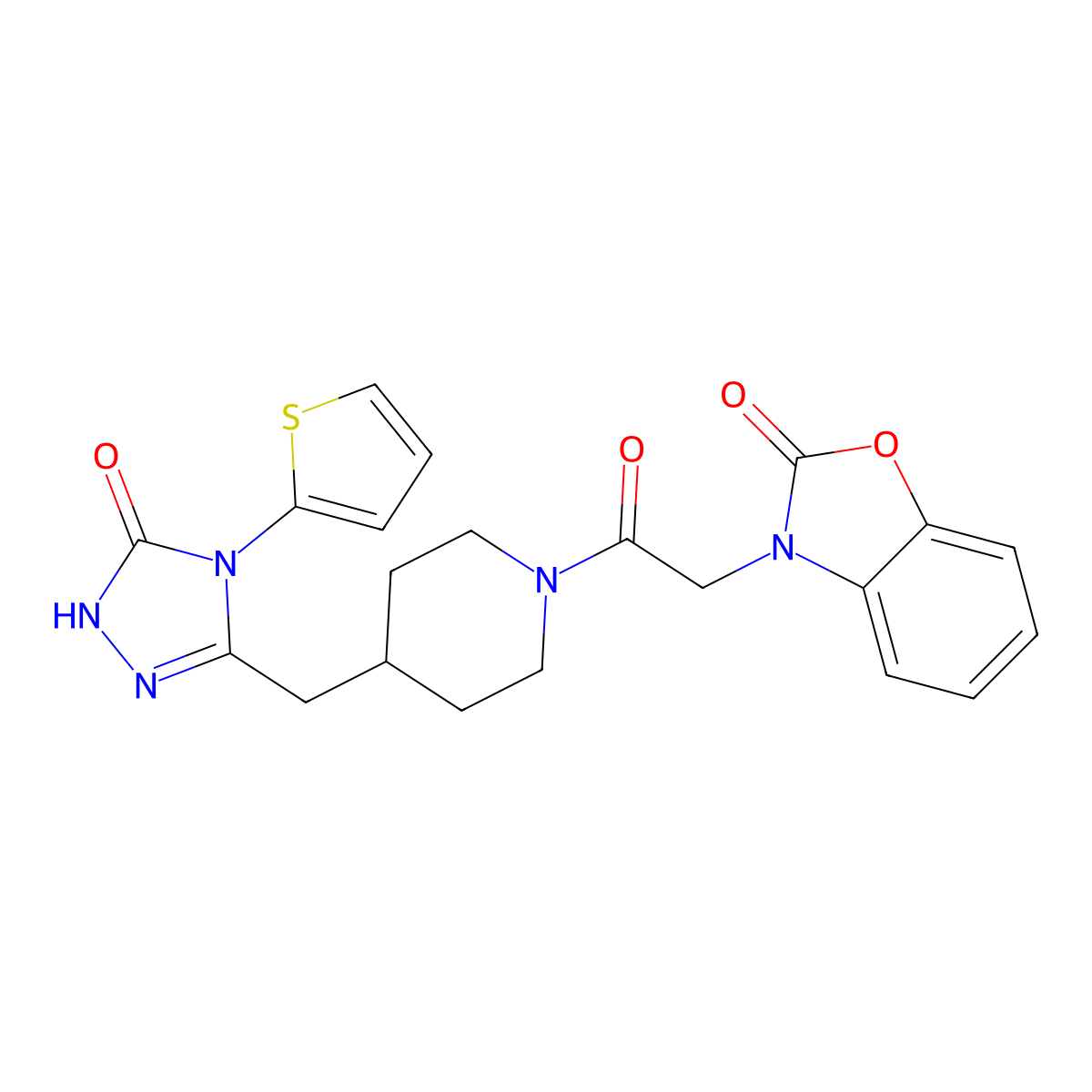 3-(2-oxo-2-(4-((5-oxo-4-(thiophen-2-yl)-4,5-dihydro-1H-1,2,4-triazol-3-yl)methyl)piperidin-1-yl)ethyl)benzo[d]oxazol-2(3H)-one molecular structure, CAS 2034363-76-1