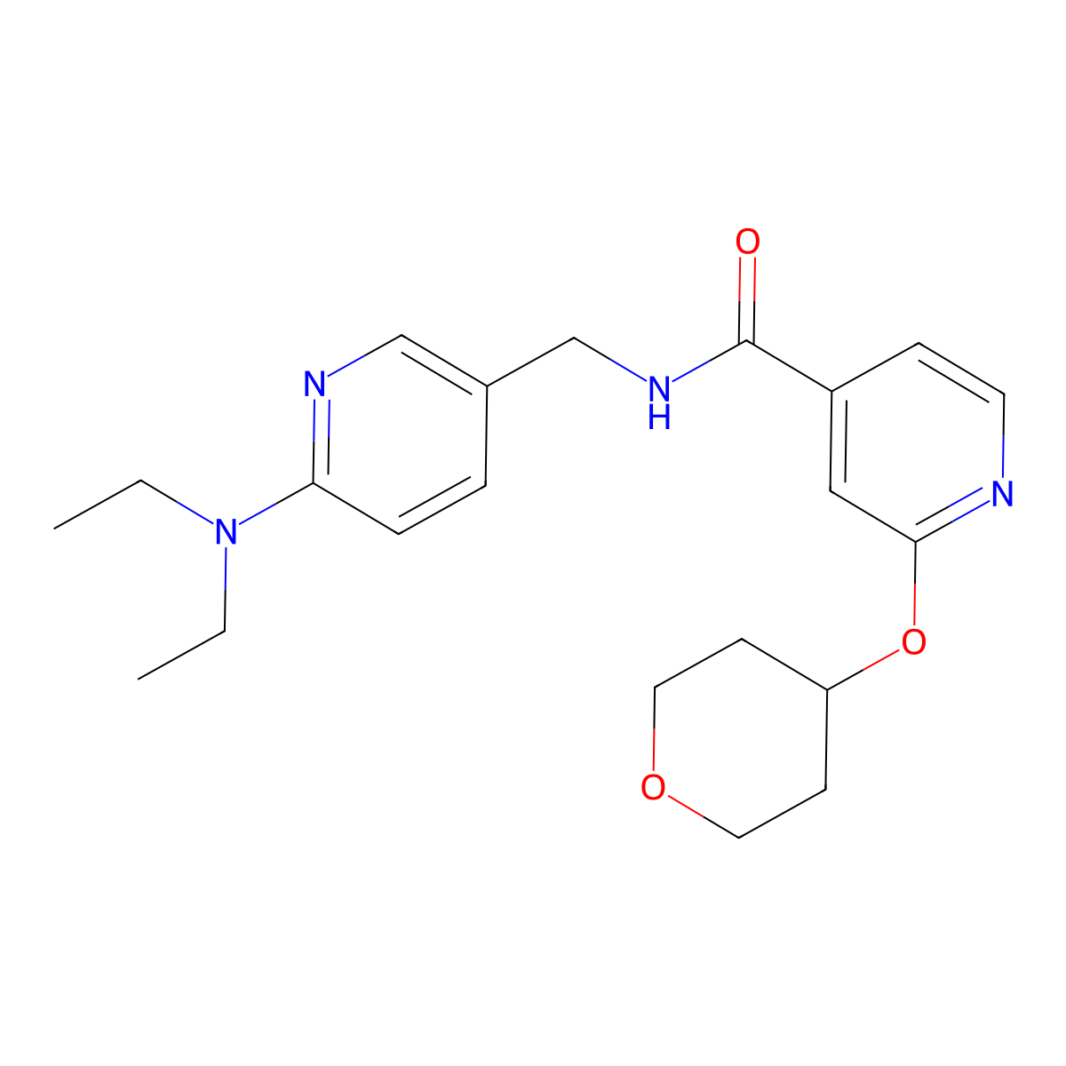 N-((6-(diethylamino)pyridin-3-yl)methyl)-2-((tetrahydro-2H-pyran-4-yl)oxy)isonicotinamide molecular structure, CAS 2034363-81-8