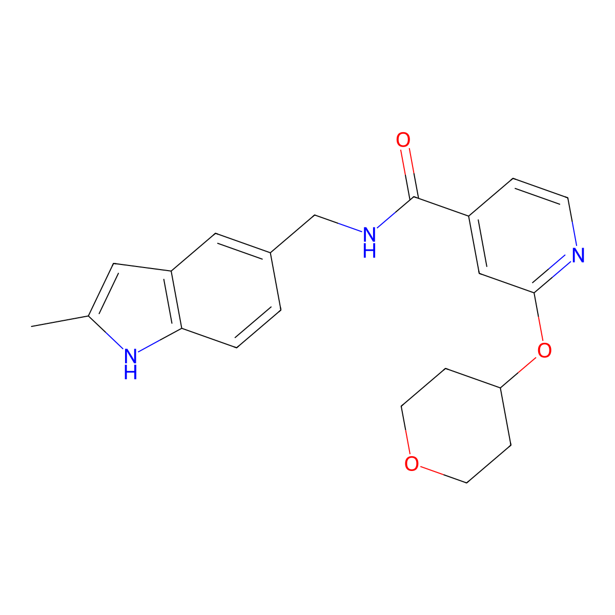 N-[(2-methyl-1H-indol-5-yl)methyl]-2-(oxan-4-yloxy)pyridine-4-carboxamide molecular structure, CAS 2034363-83-0