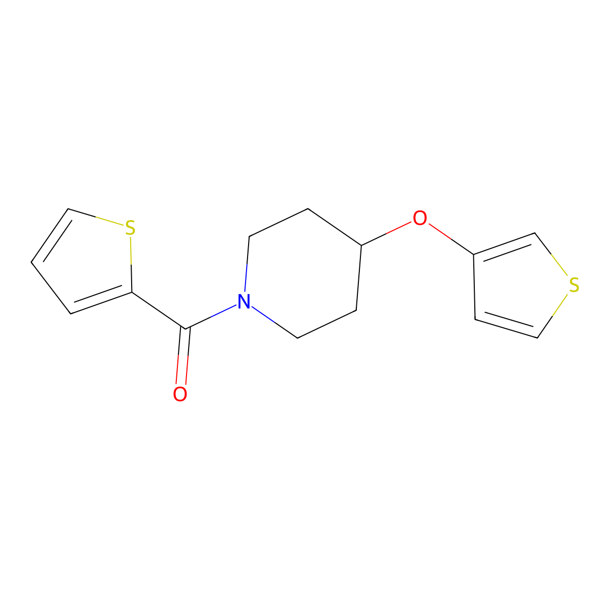 Thiophen-2-yl(4-(thiophen-3-yloxy)piperidin-1-yl)methanone molecular structure, CAS 2034363-84-1