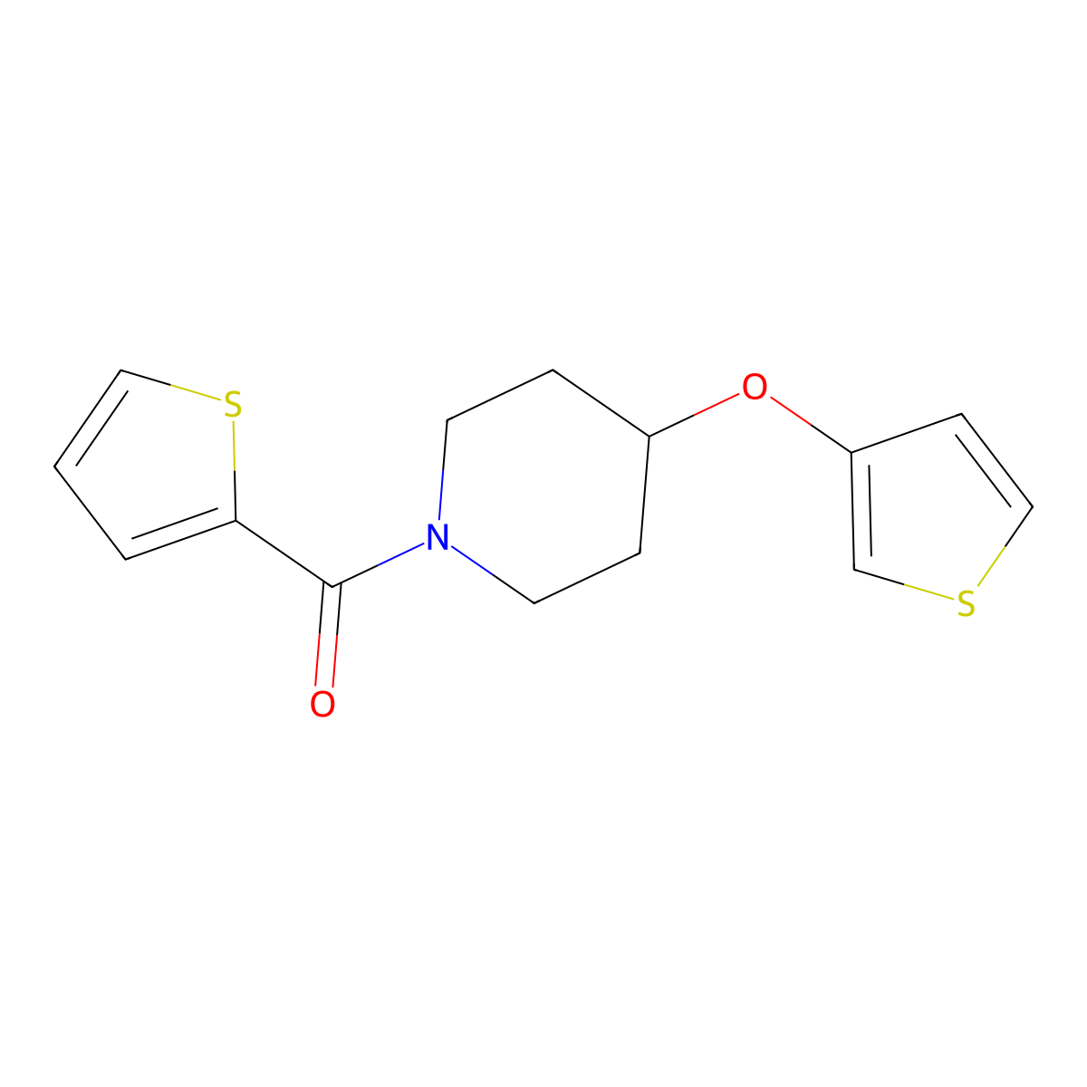 Thiophen-2-yl(4-(thiophen-3-yloxy)piperidin-1-yl)methanone molecular structure, CAS 2034363-84-1
