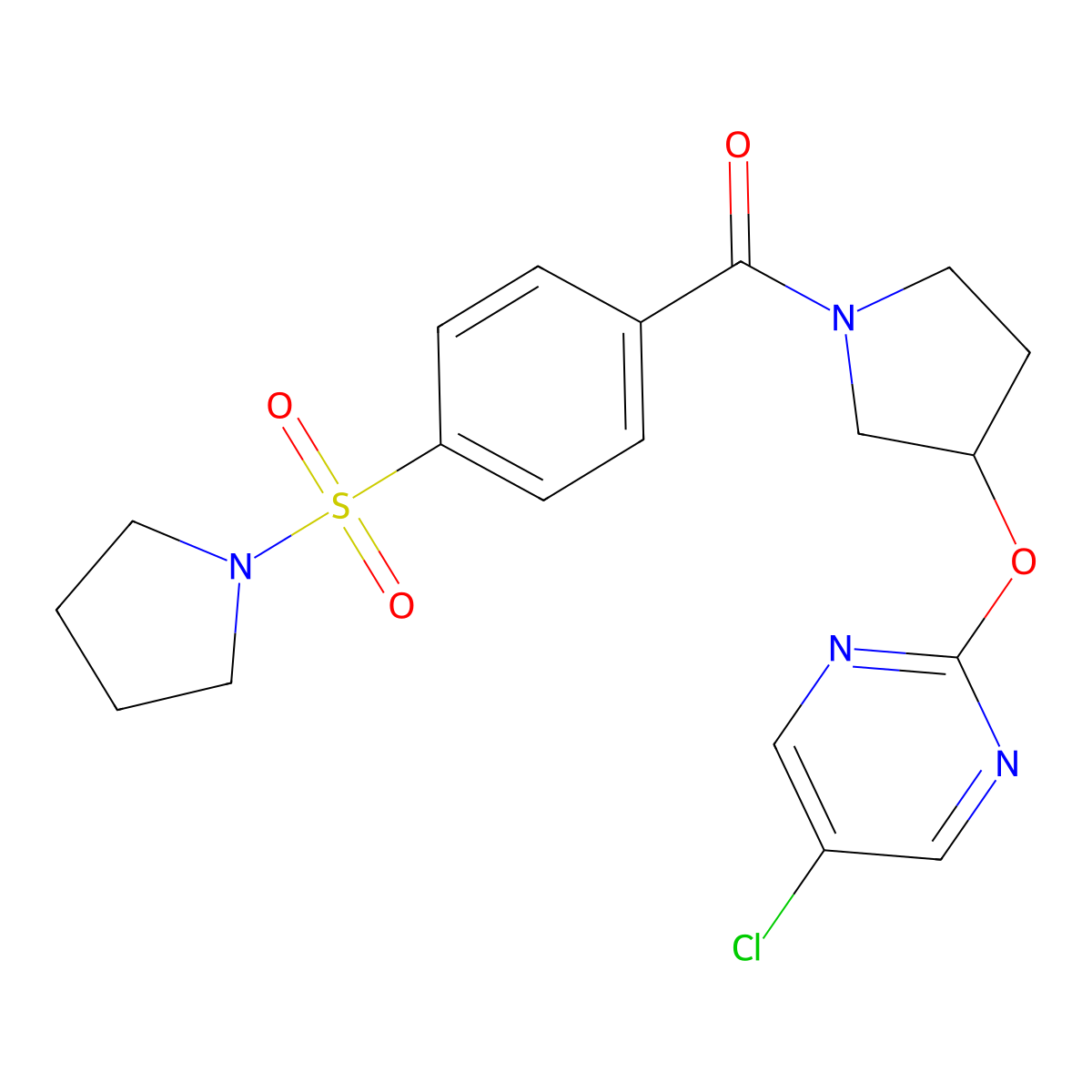 (3-((5-Chloropyrimidin-2-yl)oxy)pyrrolidin-1-yl)(4-(pyrrolidin-1-ylsulfonyl)phenyl)methanone molecular structure, CAS 2034363-85-2