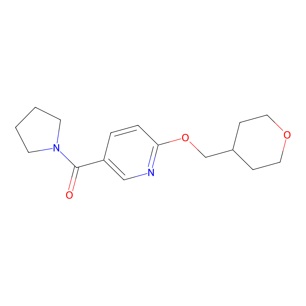 pyrrolidin-1-yl(6-((tetrahydro-2H-pyran-4-yl)methoxy)pyridin-3-yl)methanone molecular structure, CAS 2034363-88-5